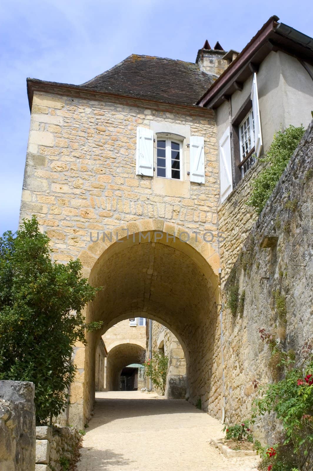 Castelnaud, the village and its castle. French village in the Perigord region where the war took place 100 years