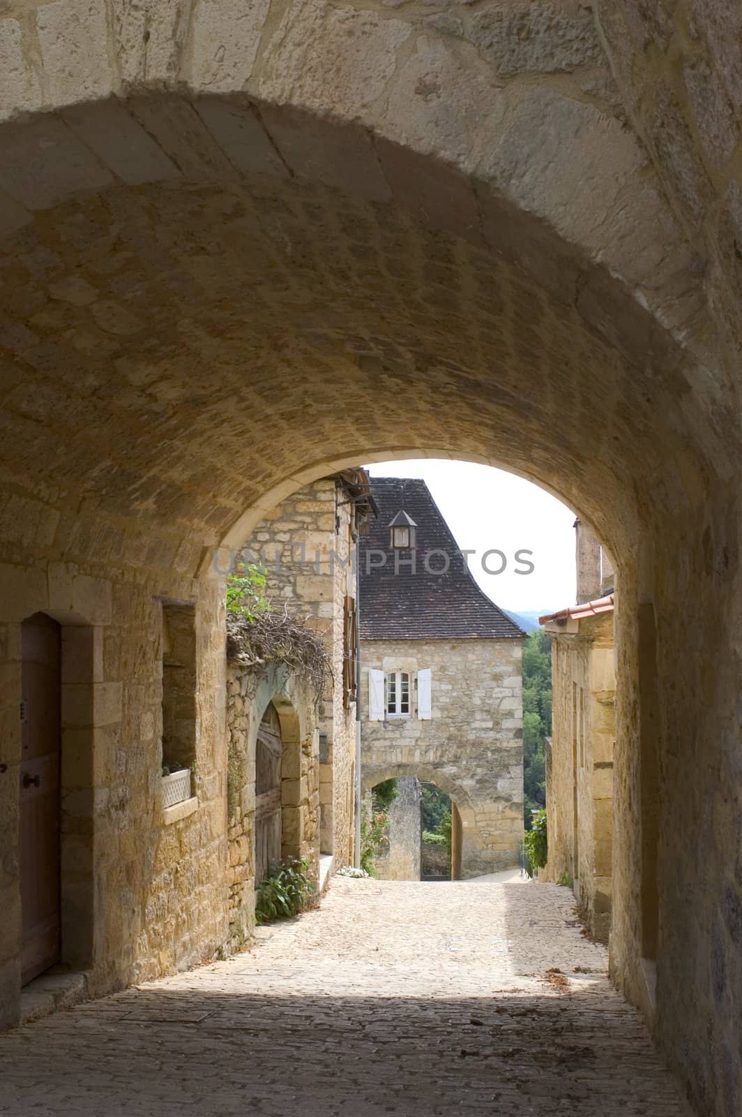 Castelnaud, the village and its castle. French village in the Perigord region where the war took place 100 years