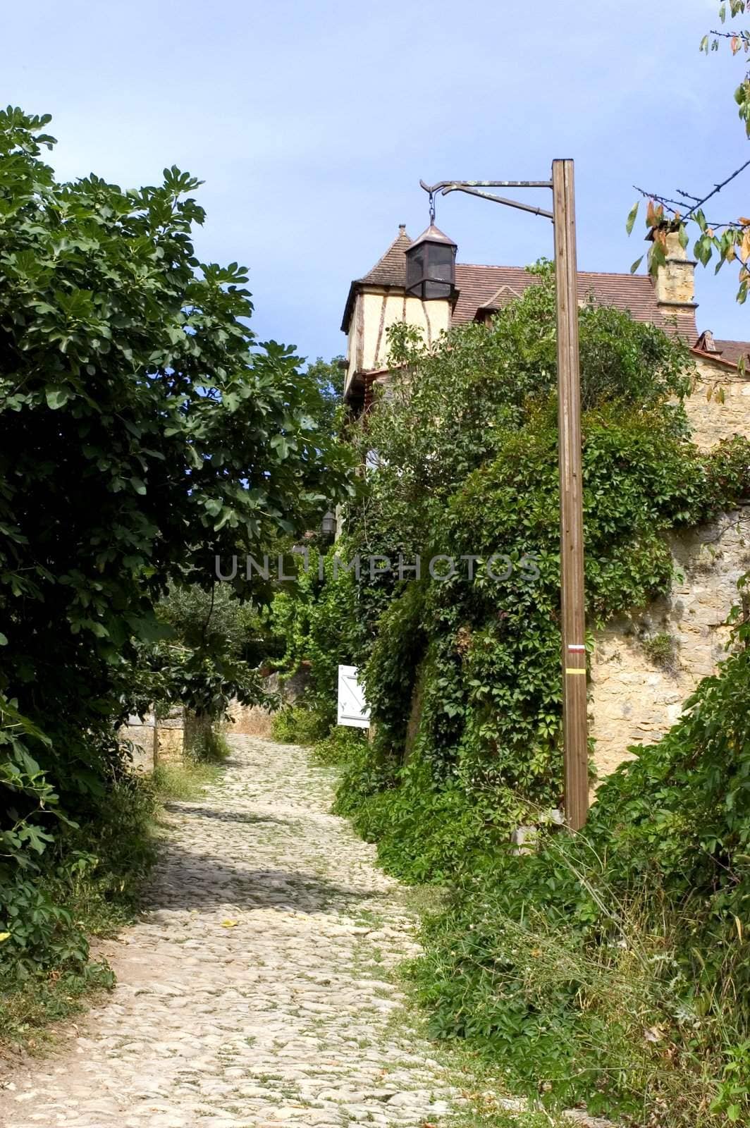 Castelnaud, the village and its castle. French village in the Perigord region where the war took place 100 years