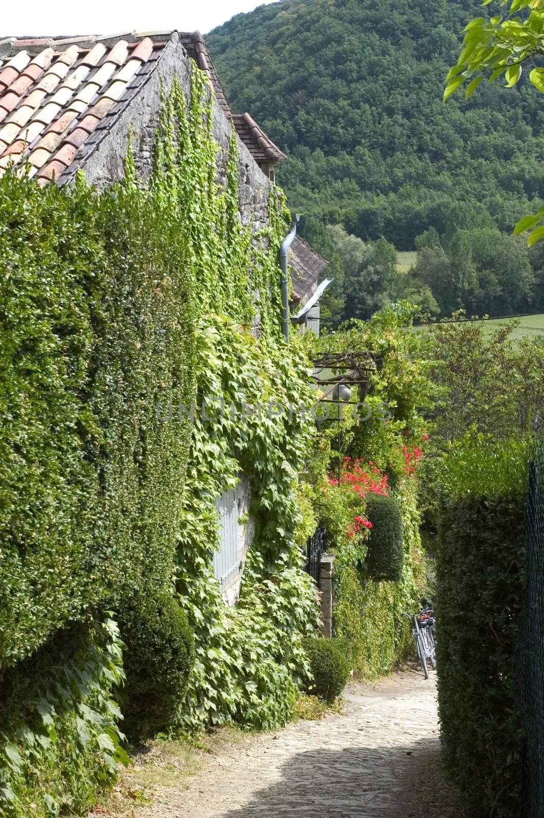 Castelnaud, the village and its castle. French village in the Perigord region where the war took place 100 years