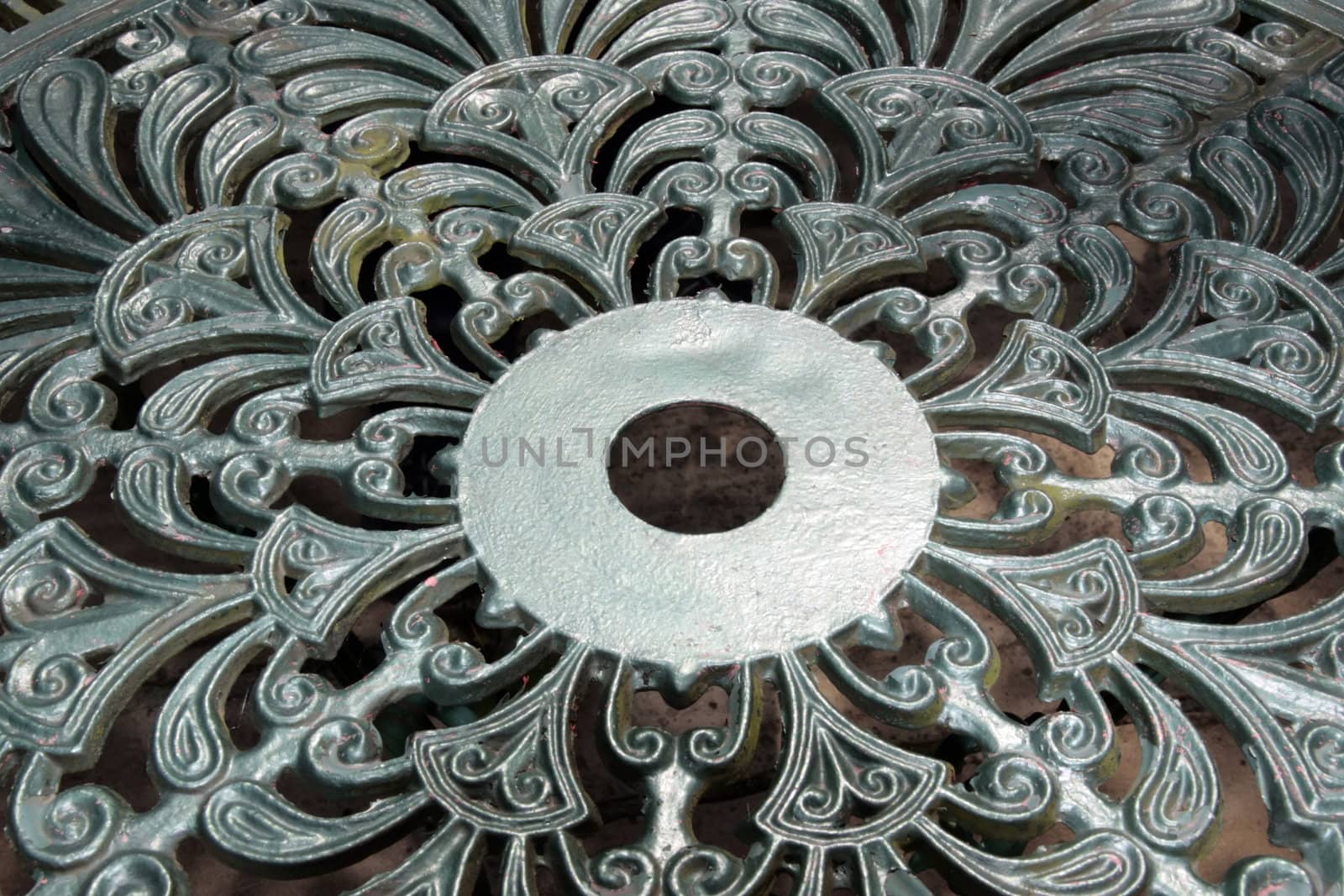 the pattern of an old metal garden table top