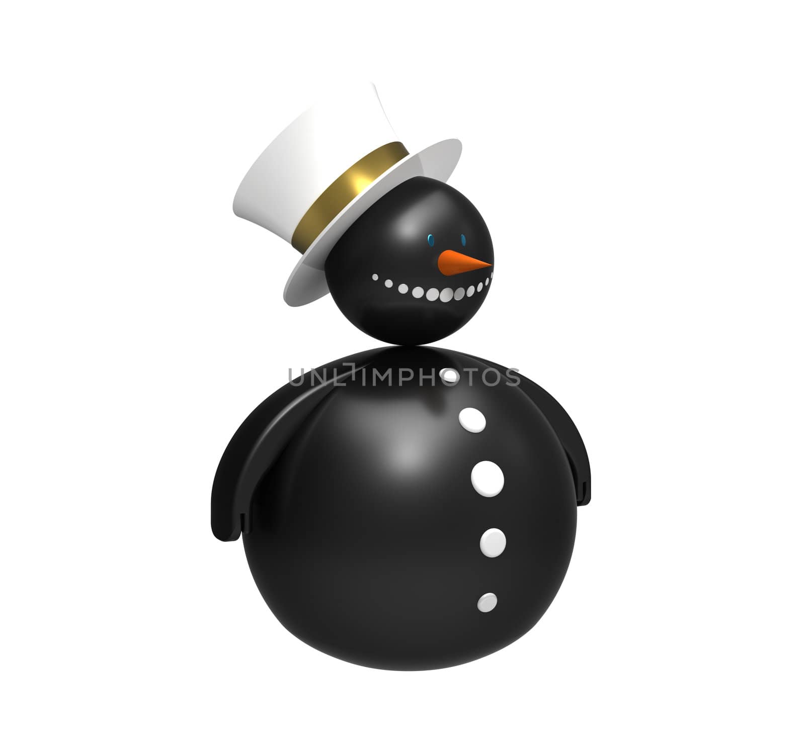 Black snowman Christmas decoration isolated on white 3d render