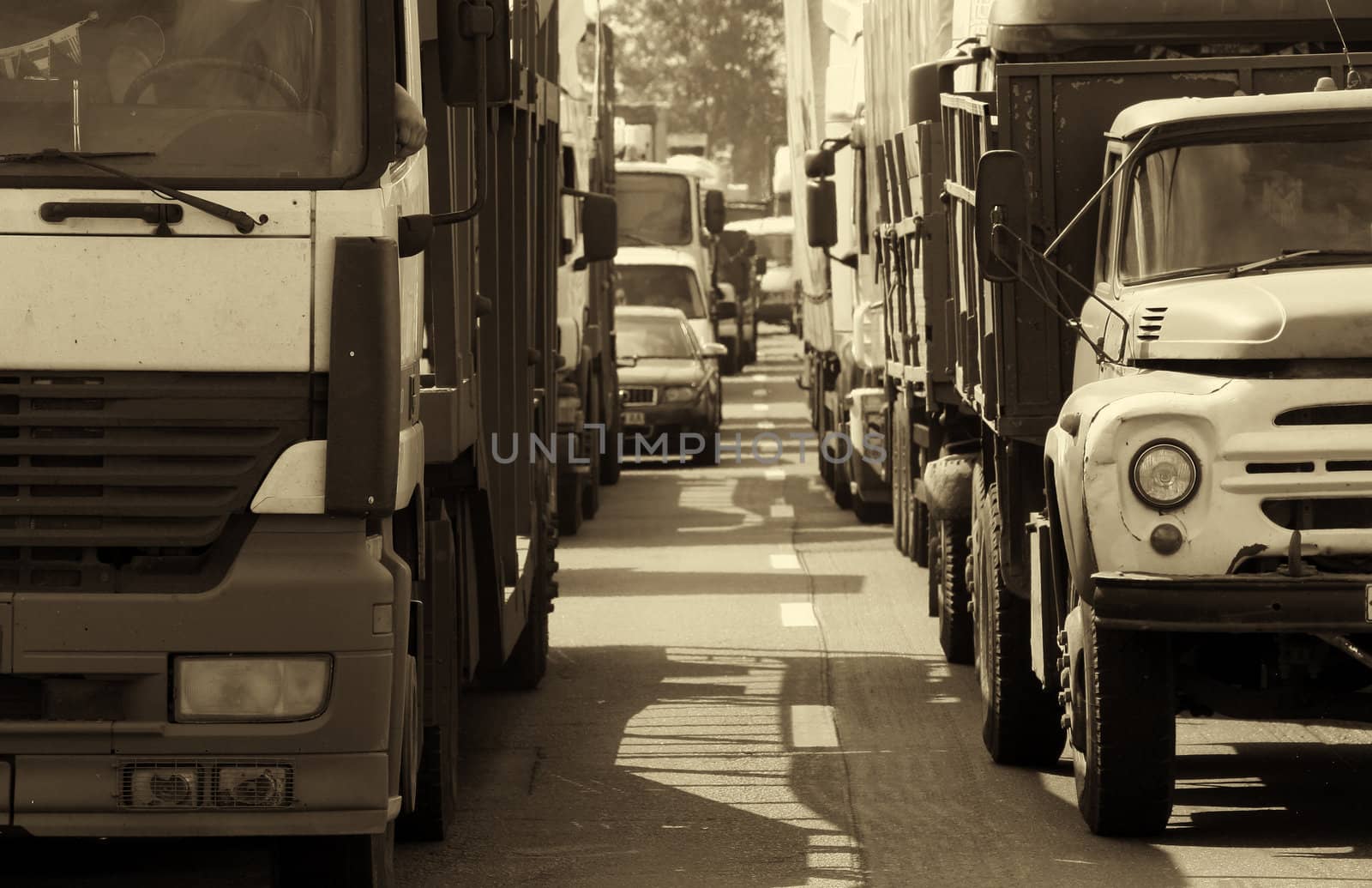 Morning traffic jam on a road in Kiev