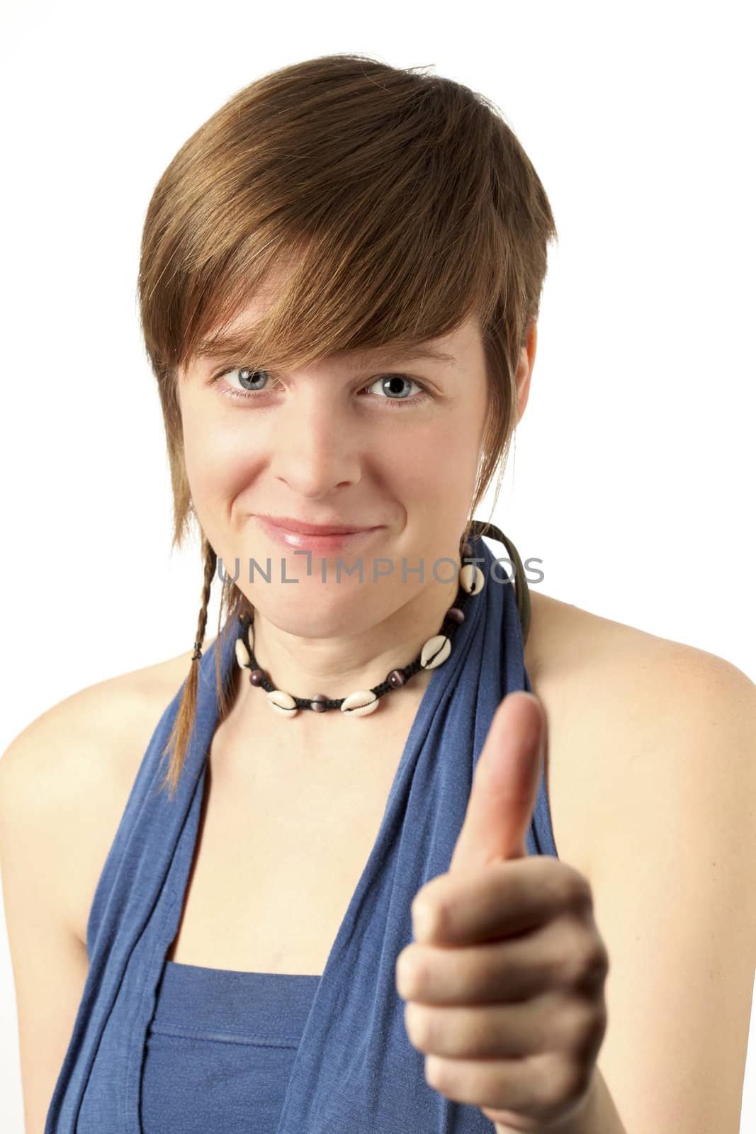 young woman with thumb up 