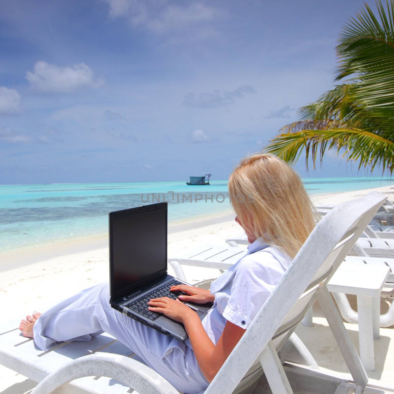 tropical business woman with laptop by Yellowj