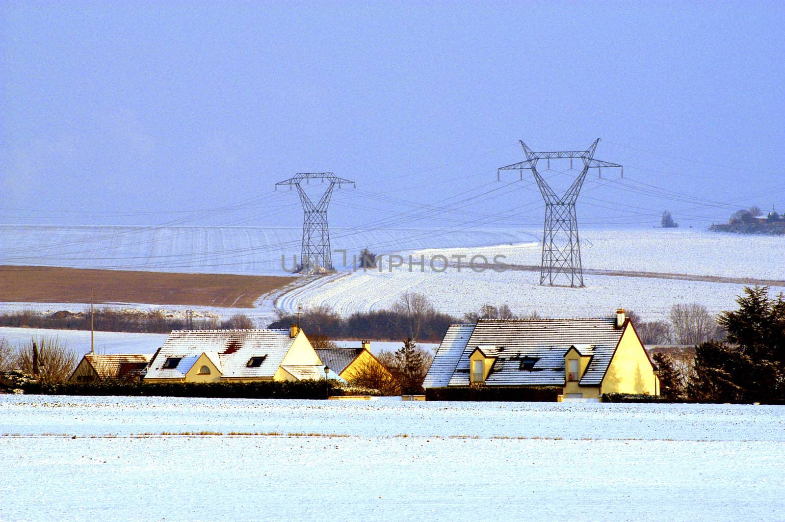 Landscape of French countryside in winter