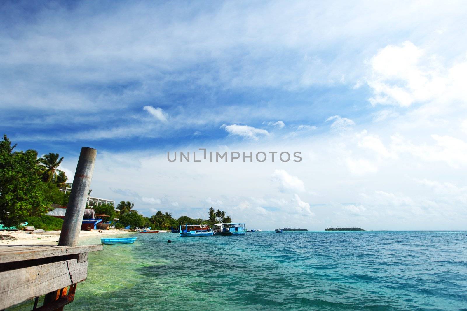 tropical island in blue sea