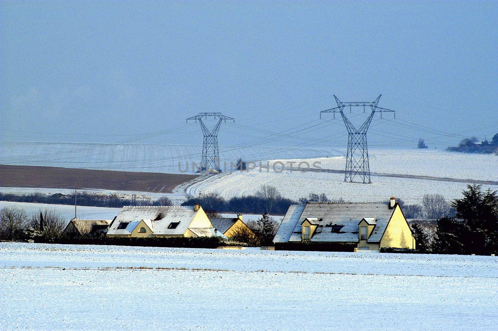 Landscape of French countryside in winter
