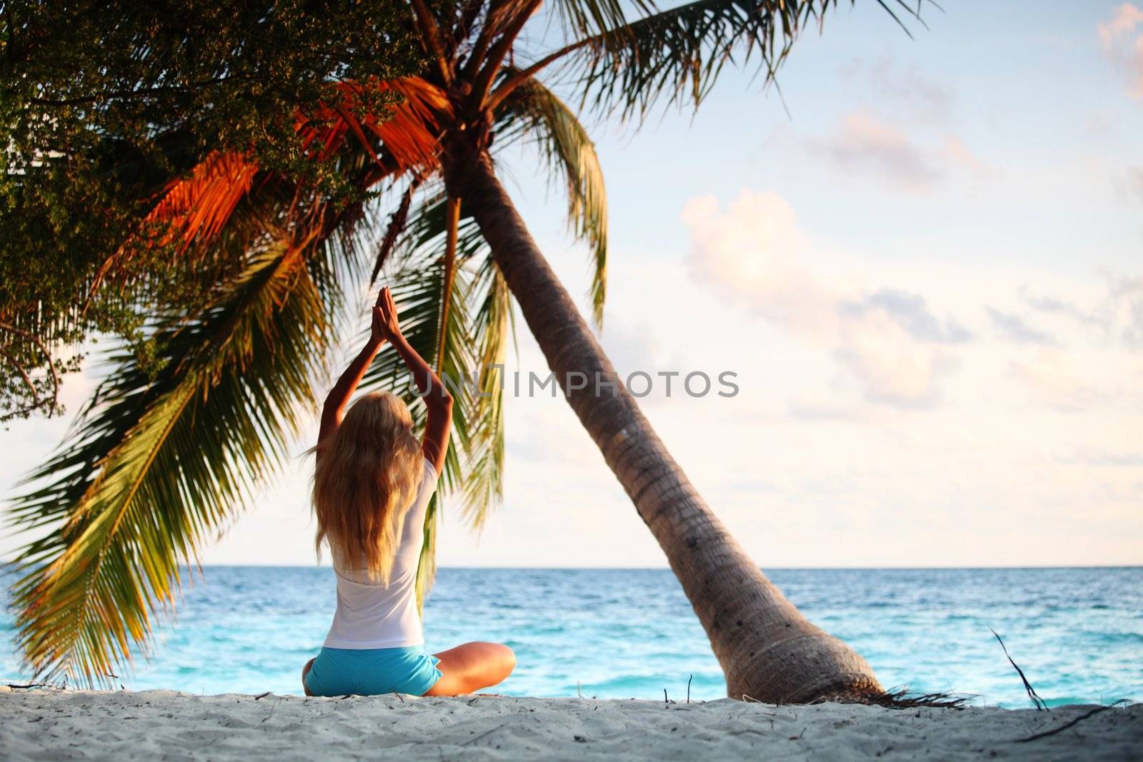yoga woman under palm by Yellowj