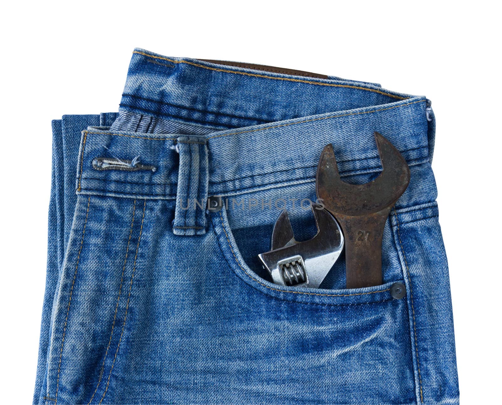 Blue jeans pocket with old tool by stoonn