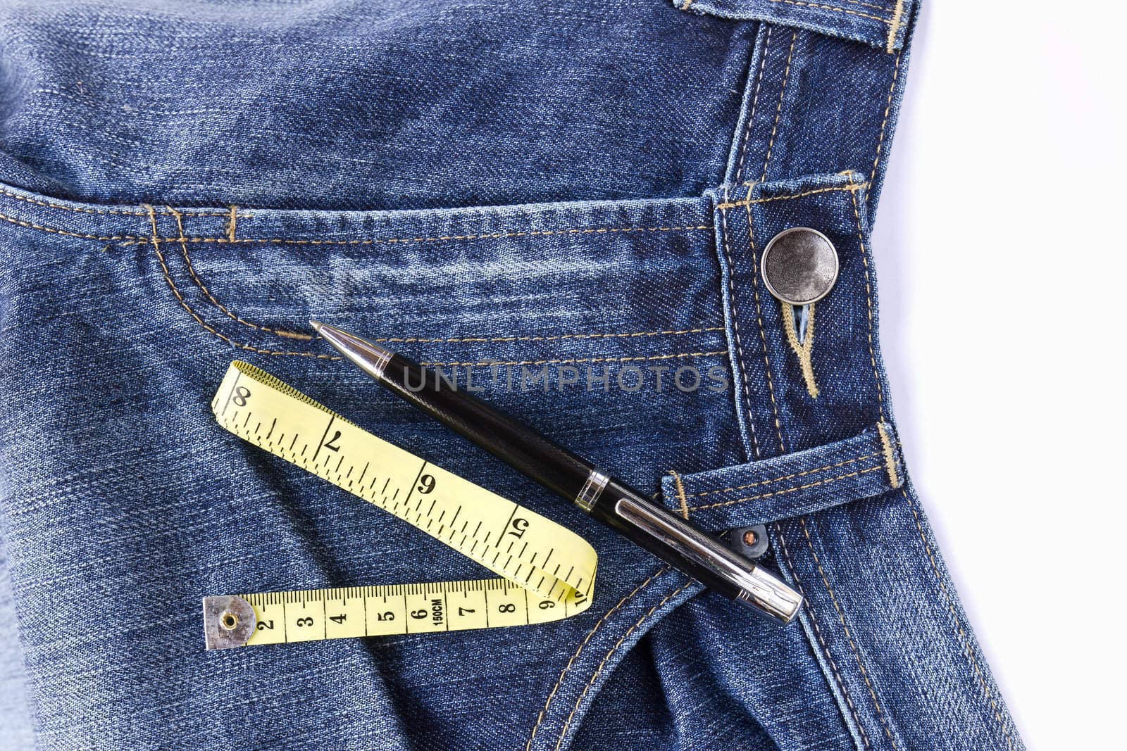  Measuring tape on front blue jeans by stoonn