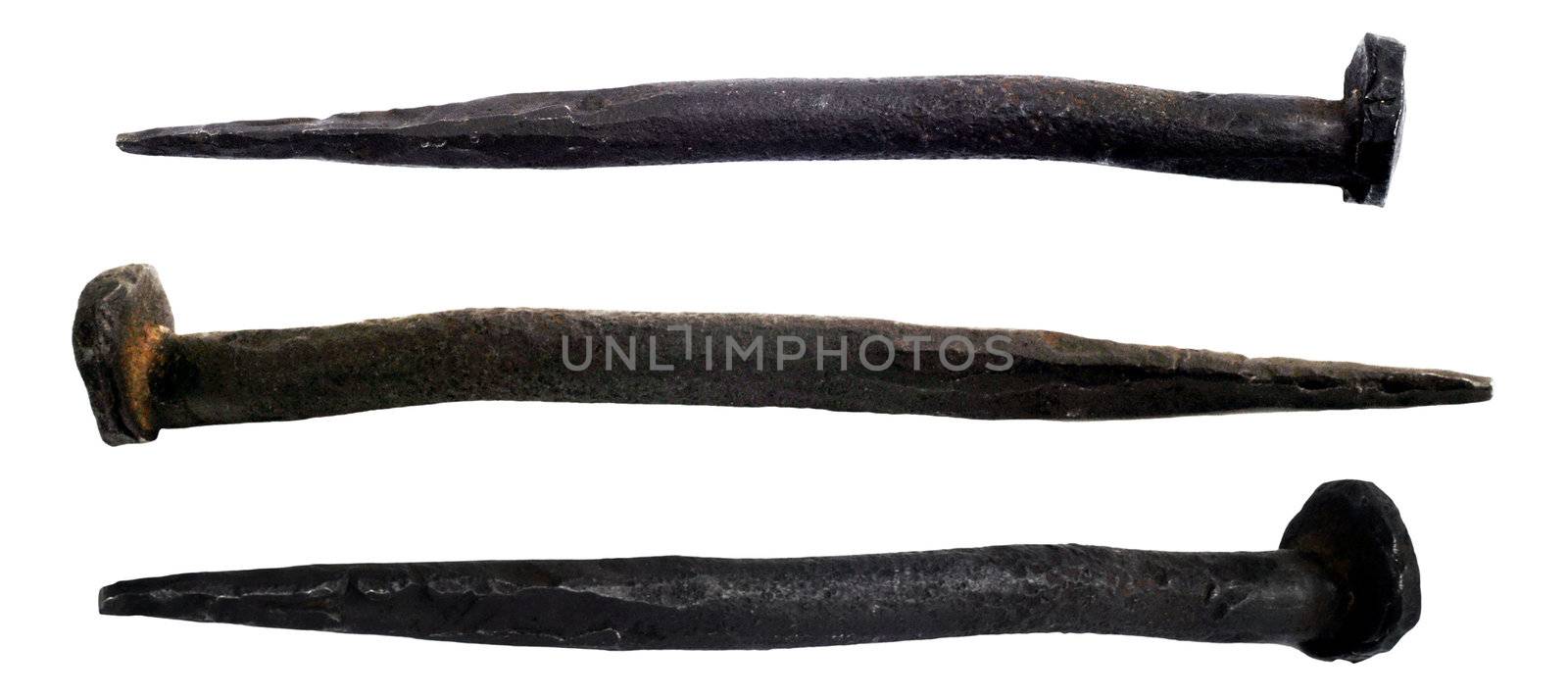 Old nails shaped manually in Siberia, Russia, in the middle of the last century