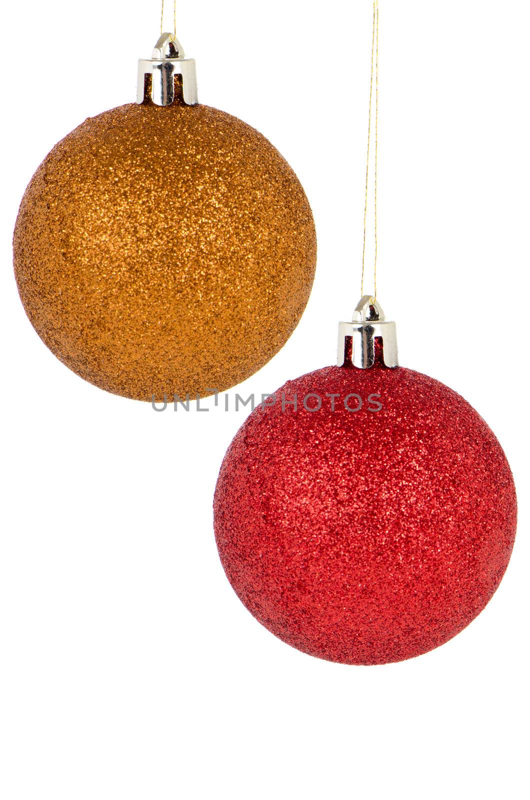 Christmas balls decorations isolated on white background.
