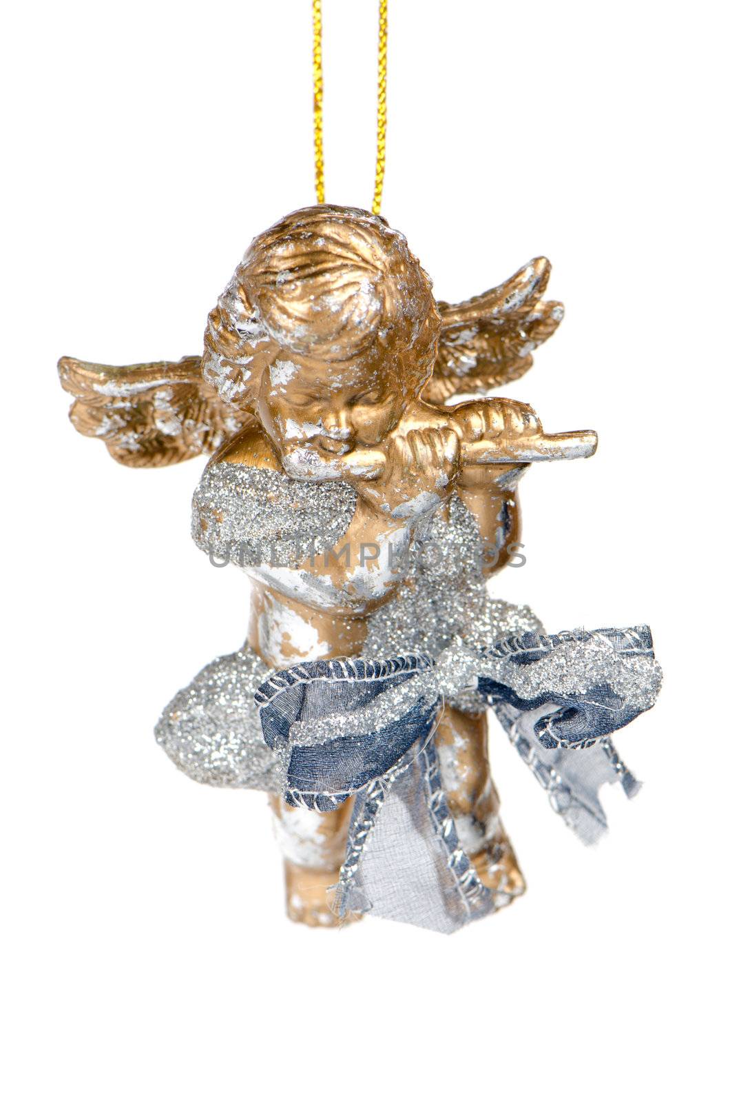 Figure of an angel-cupid gold color isolated on a white background.