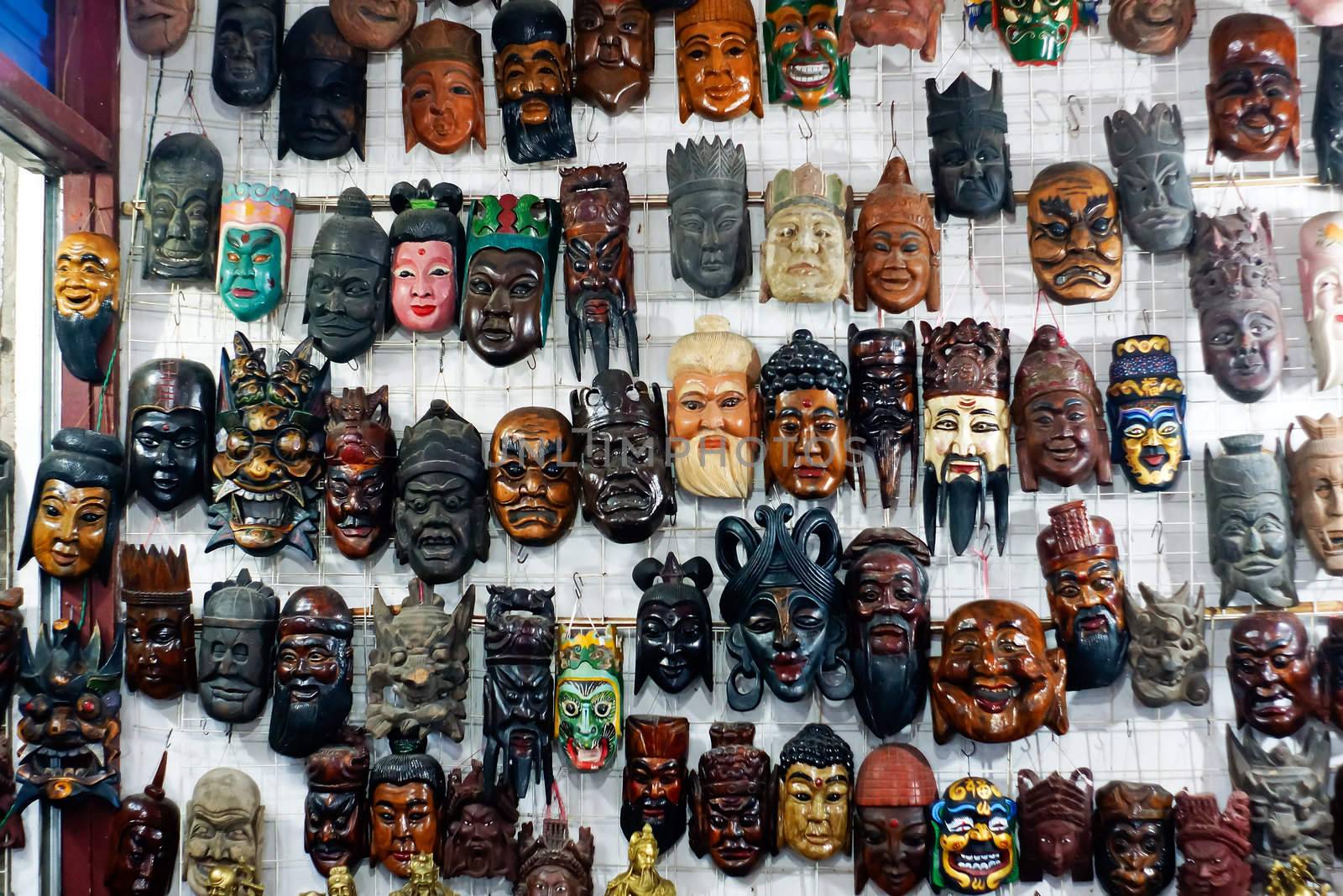 These mask are drawn from ancient Chinese myths and legends and historical figures  on