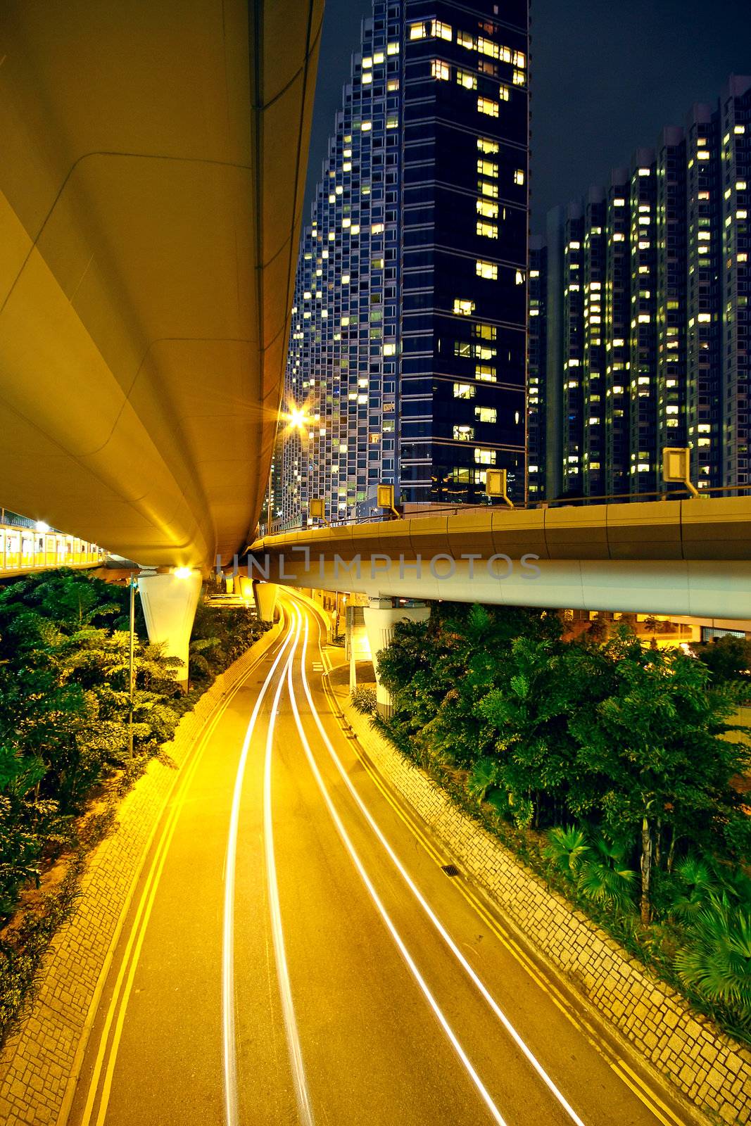 modern urban city , hong kong night