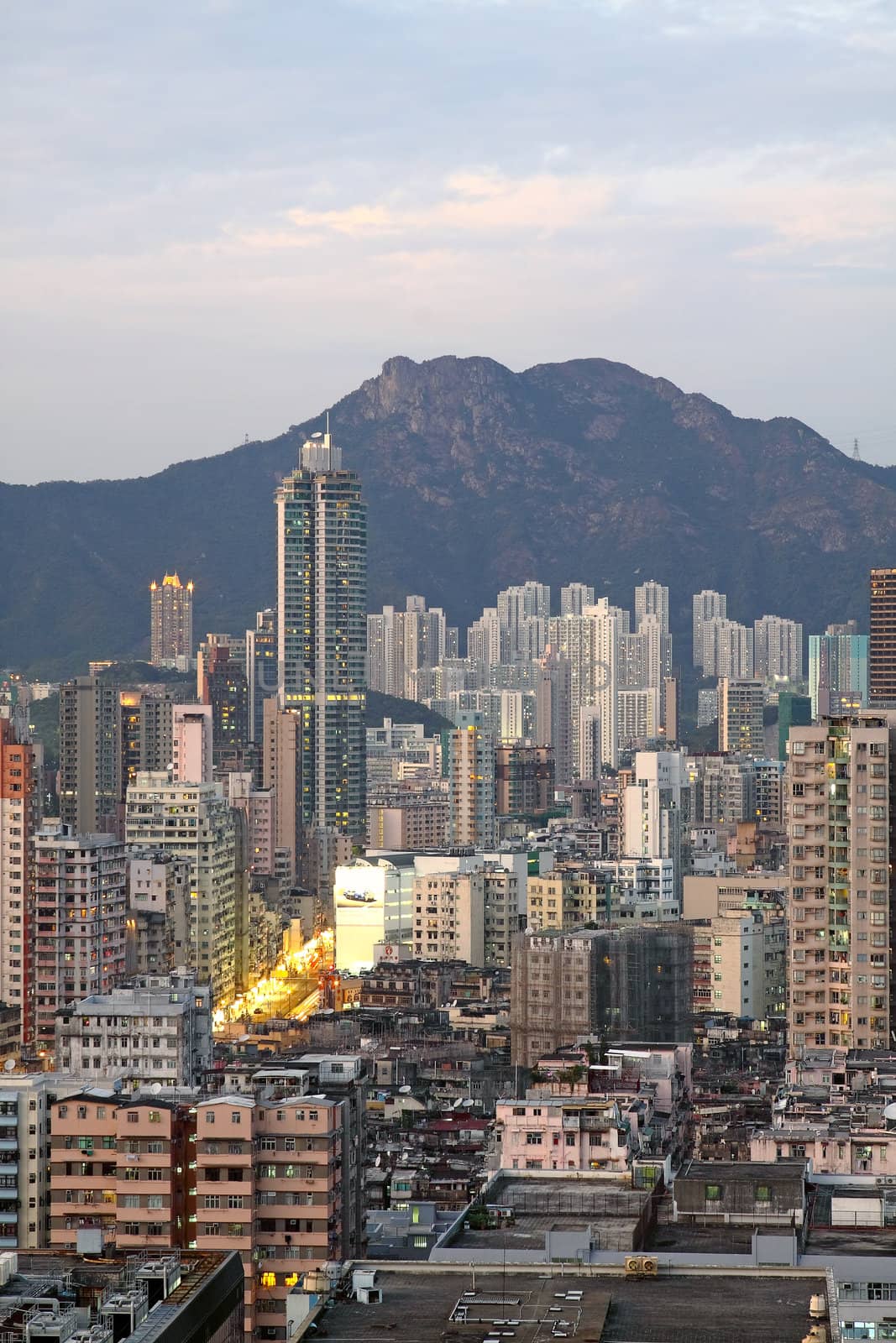 sunset in downtown area, hong kong