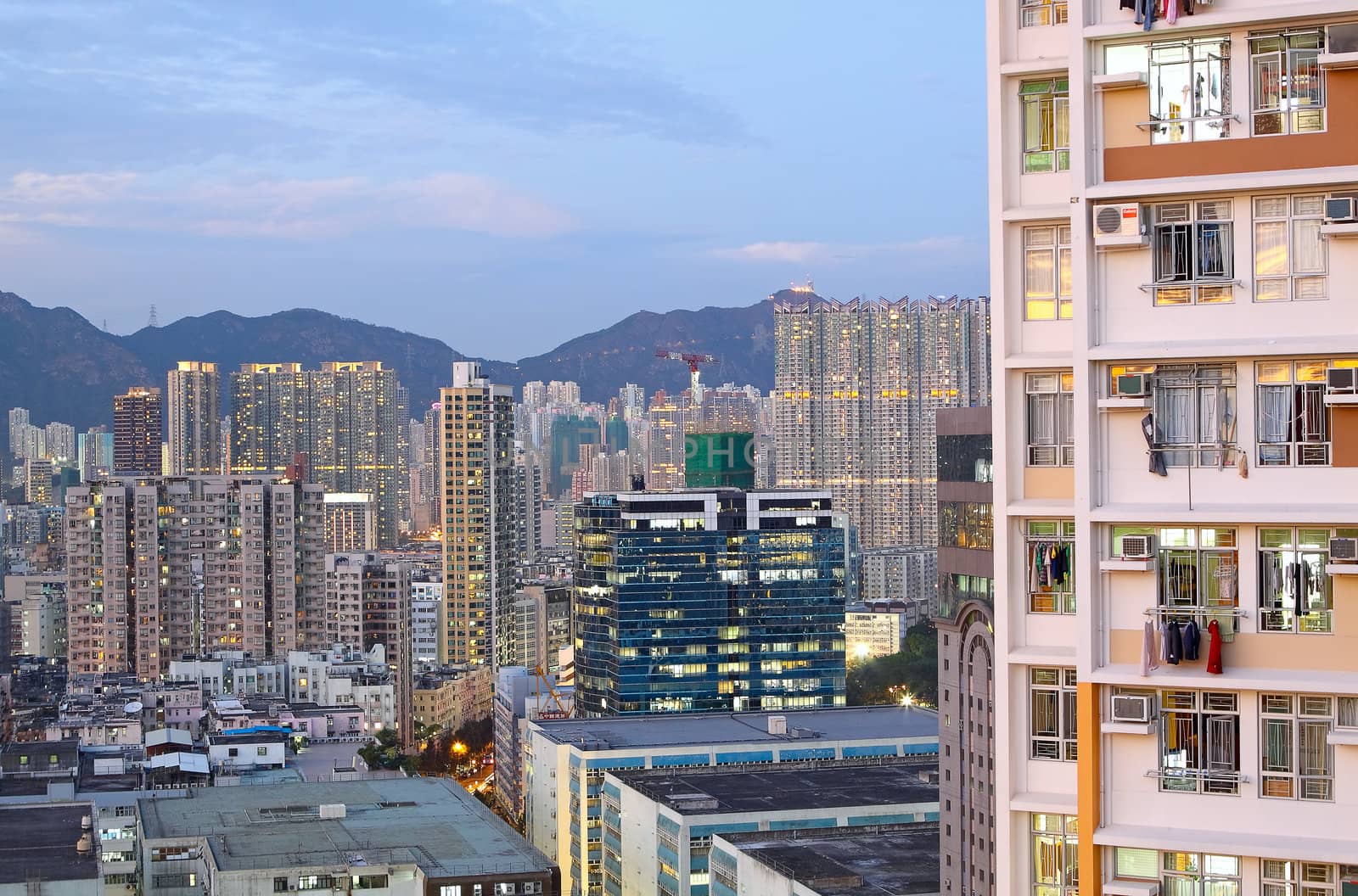 asia city downtown wide shot, hong kong