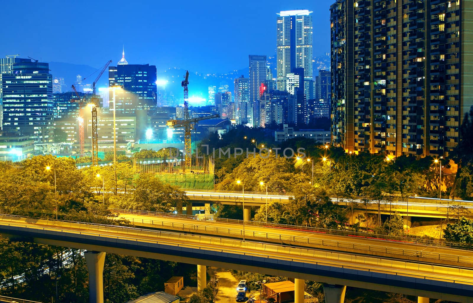 highway through downtown in Hong Kong 