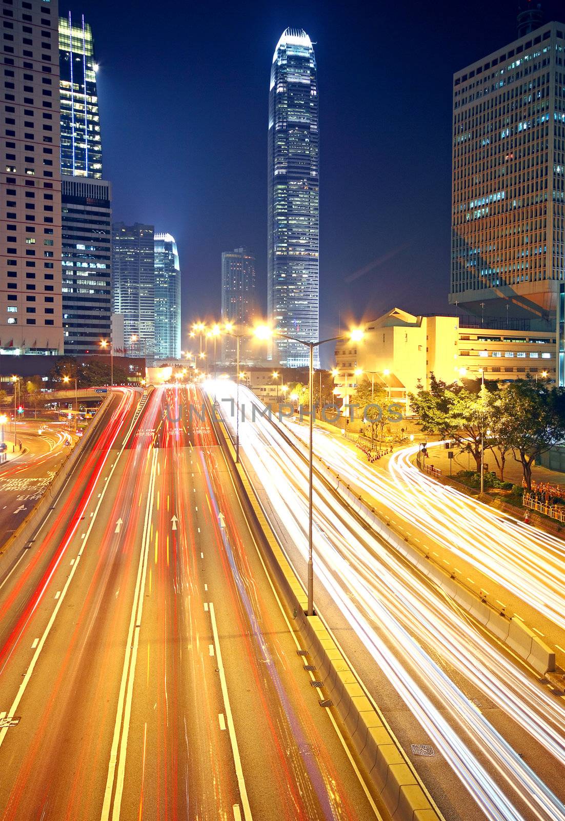 traffic in downtown in hong kong at night