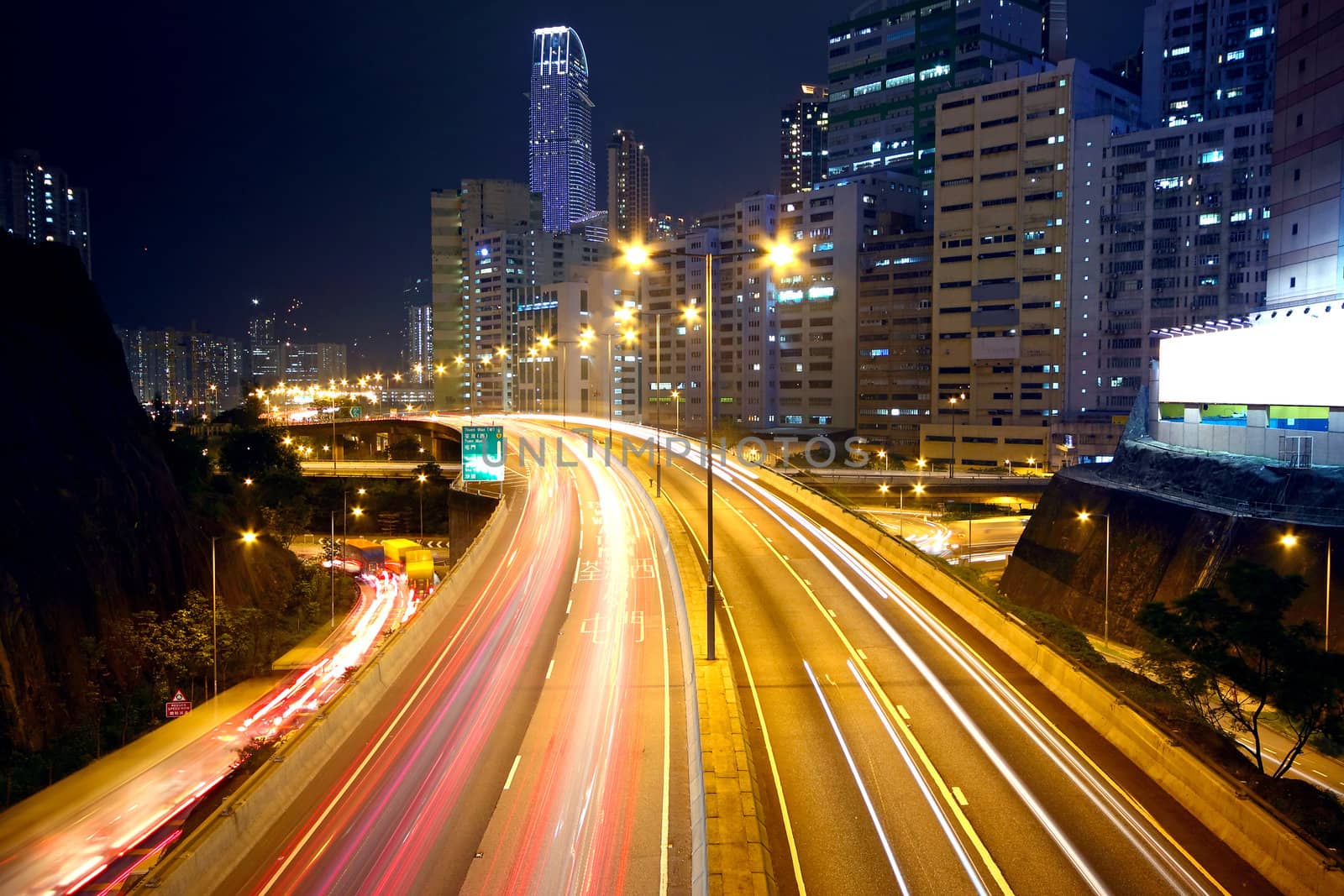urban area dusk, busy traffic 