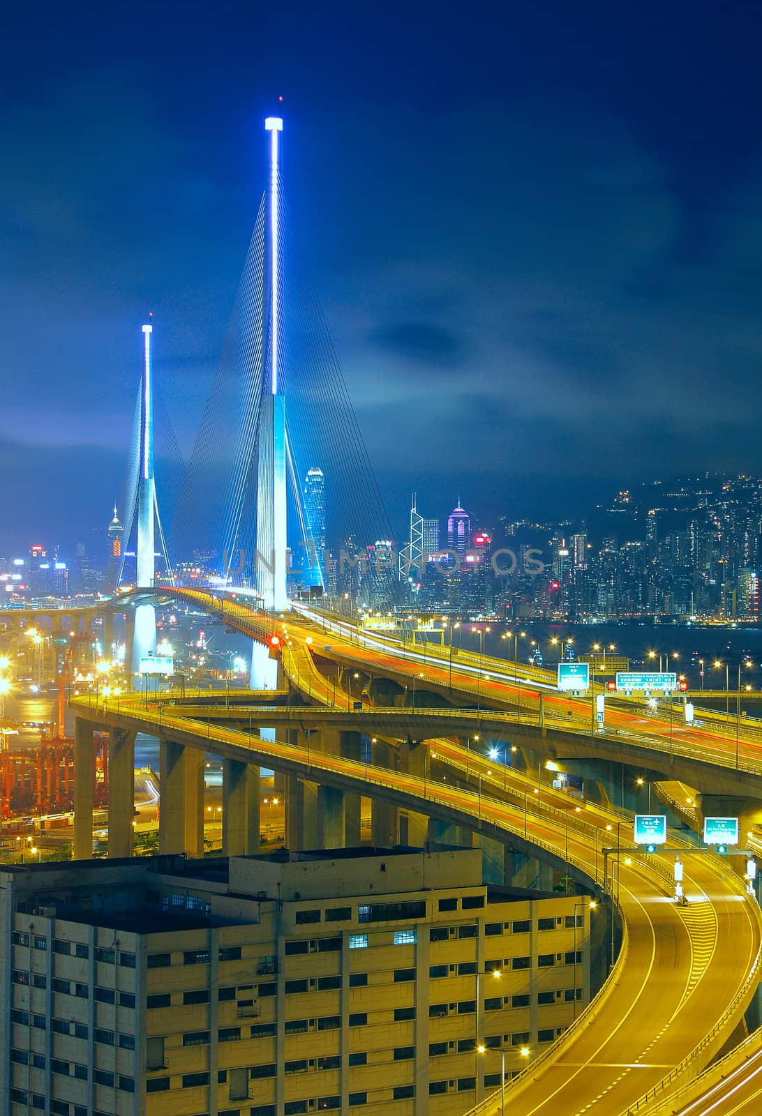 traffic bridge at night