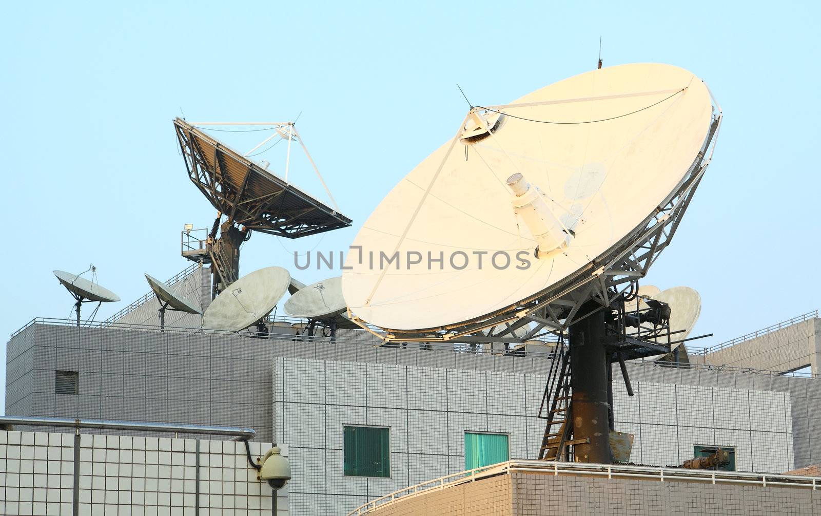 Satellite Communications Dishes on top of TV Station