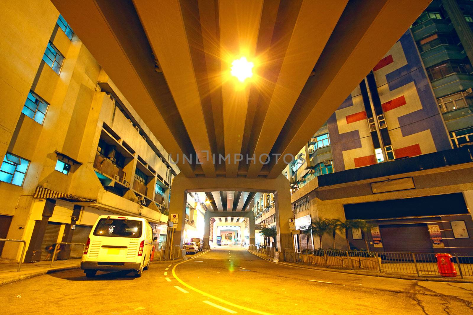 traffic downtown area at night, hongkong