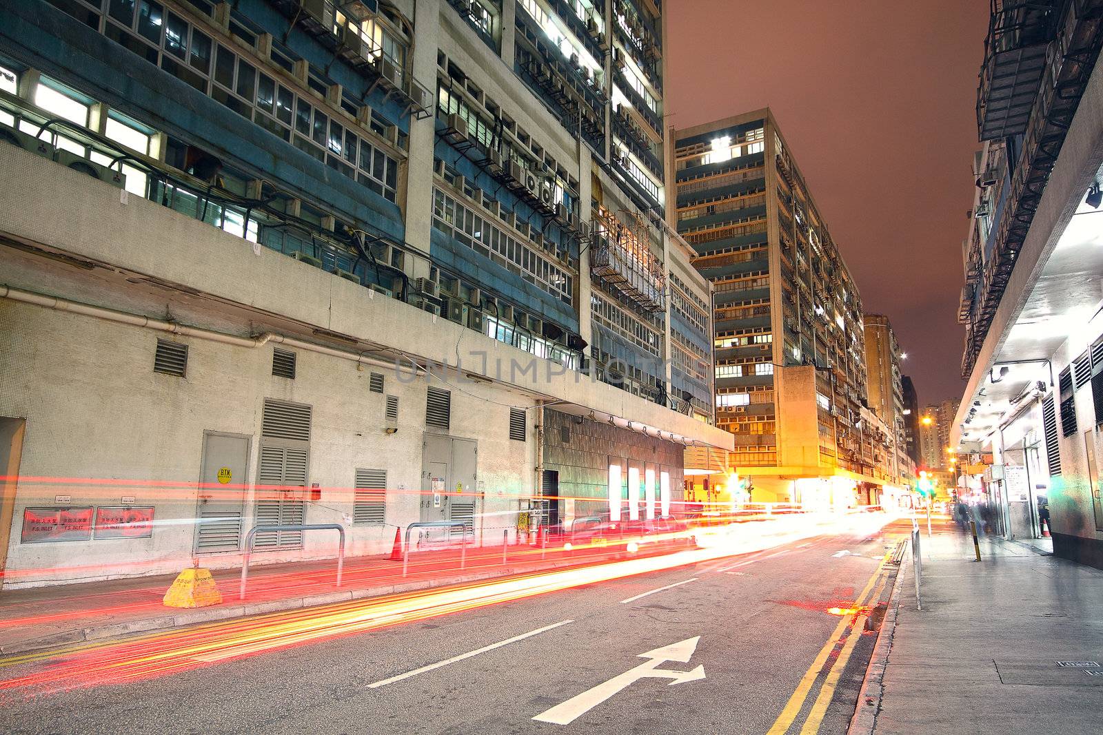 traffic downtown area at night, hongkong
