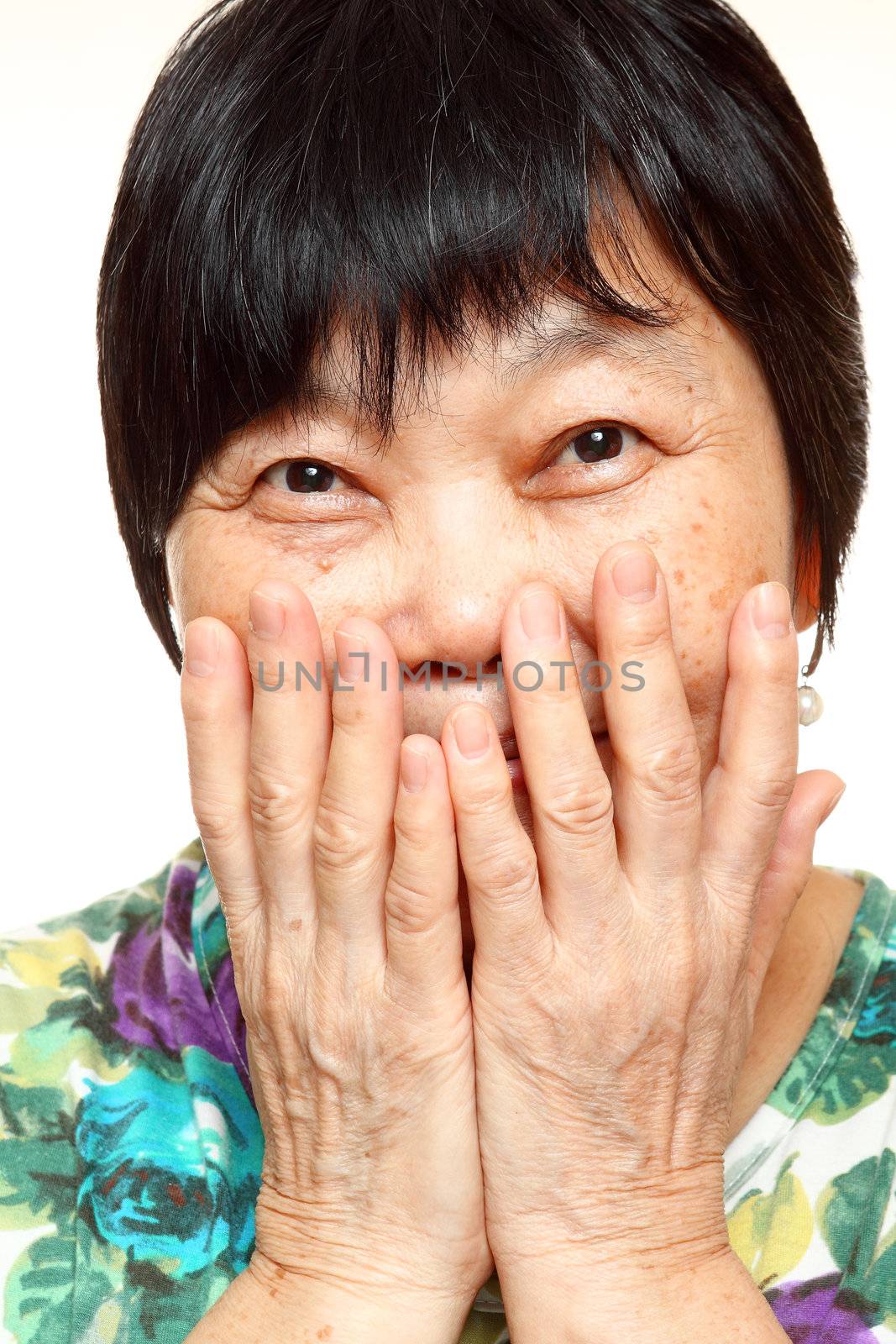 asian woman use hand cover her mouth