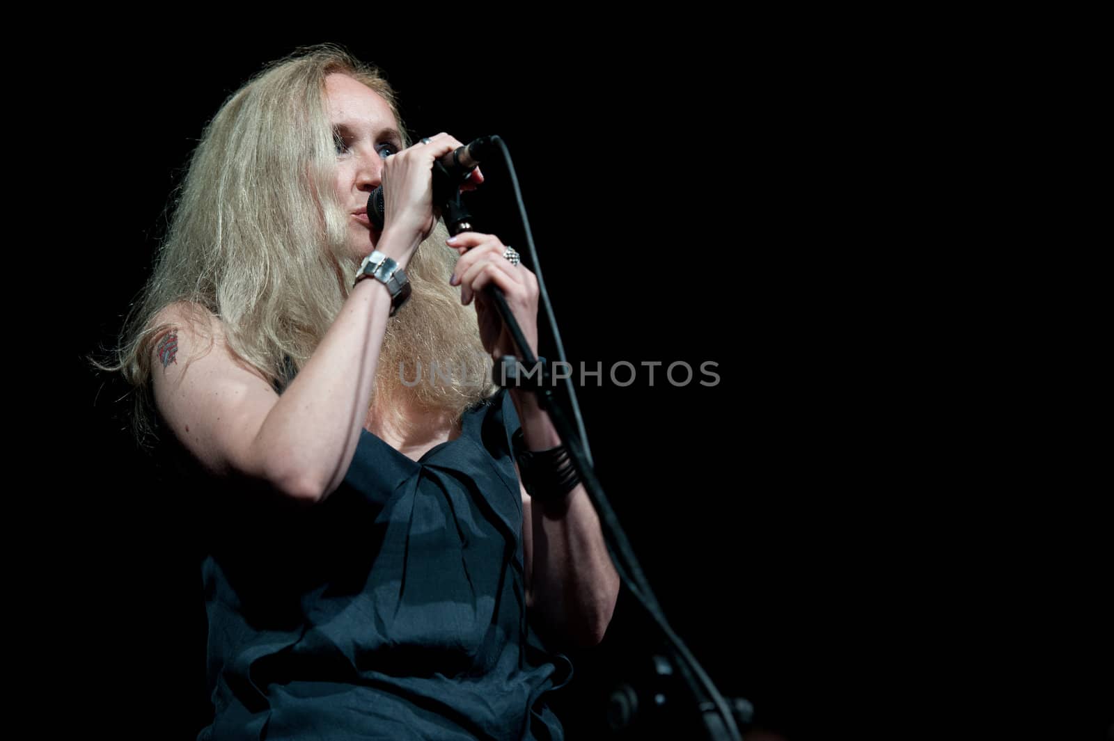 CANARY ISLANDS - NOVEMBER 12: Kiki Sauer from the band 17 Hippies, from Germany, performing onstage during Womad 2011 November 12, 2011 in Las Palmas, Canary islands, Spain