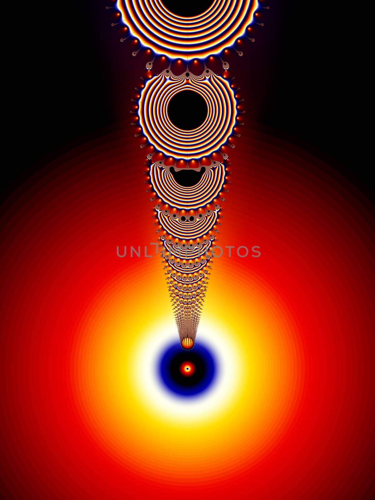 Radio Bullseye Abstract Fractal represents the signals of a radio or radio tower centered on a bullseye below. It also appears to be a ball dropping through rings towards its mark on the bullseye.
