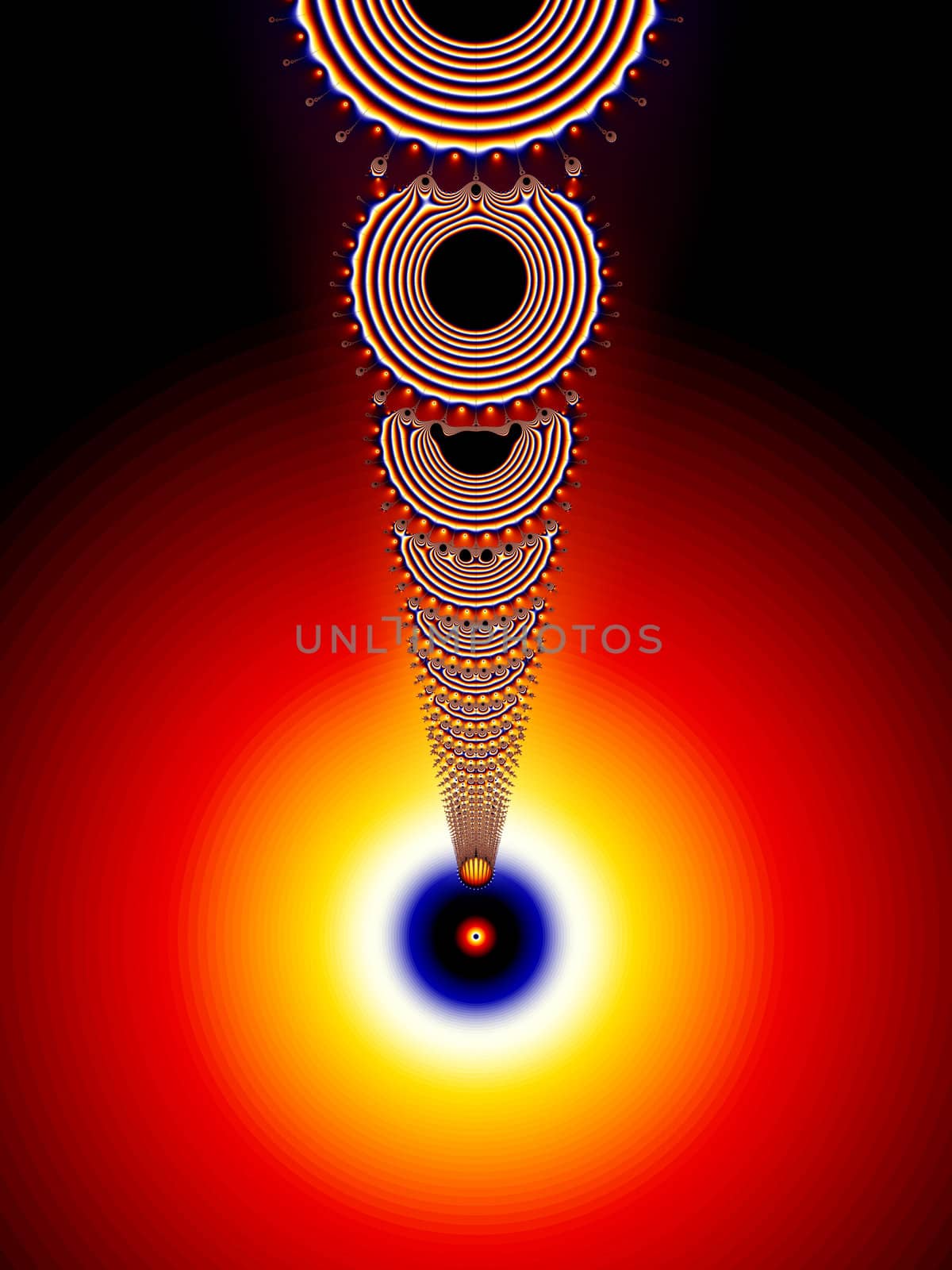 Radio Bullseye Abstract Fractal represents the signals of a radio or radio tower centered on a bullseye below. It also appears to be a ball dropping through rings towards its mark on the bullseye.
