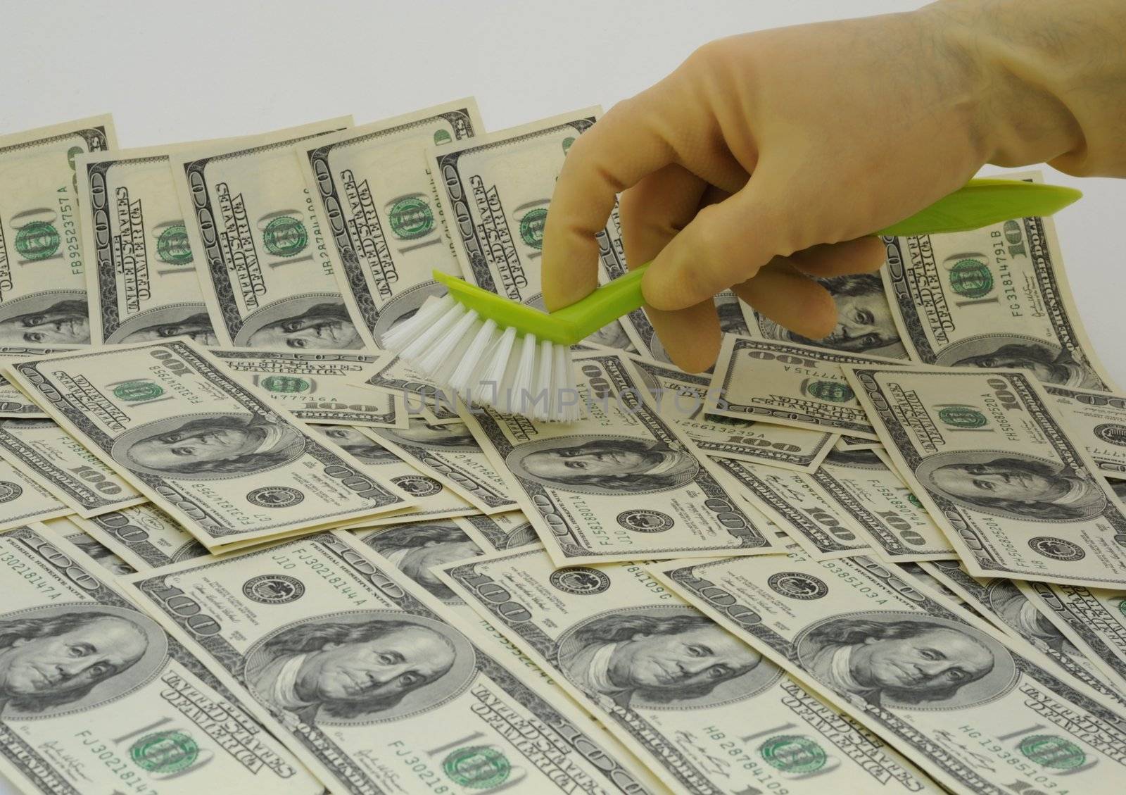 Money Laundering Scheme, Washing US Dollars.
 Symbol of Financial Fraud.