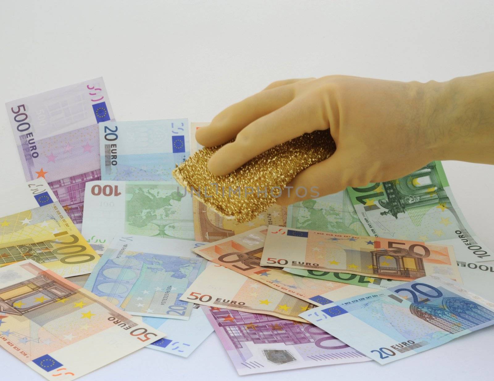 Money Laundering Scheme, Washing Euro.
 Symbol of Financial Fraud.
