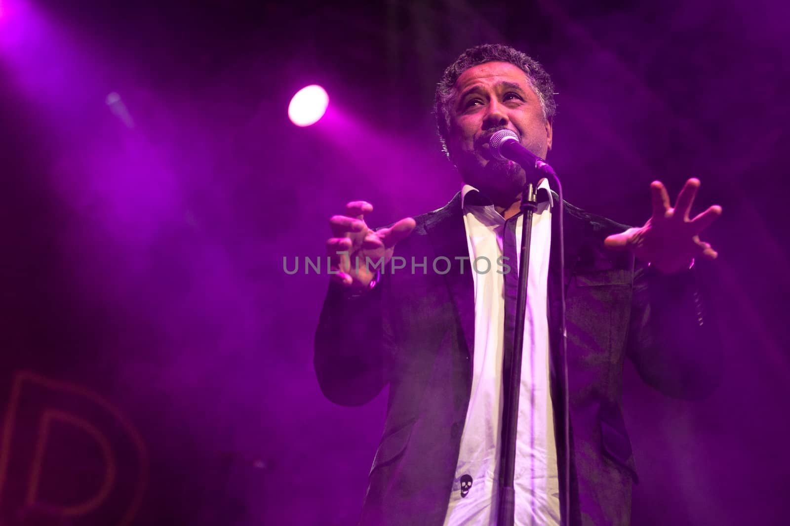 CANARY ISLANDS - NOVEMBER 12: Singer Khaled Hadj Ibrahim (Khaled) from Algeria performing onstage during Womad 2011 November 12, 2011 in Las Palmas, Canary islands, Spain