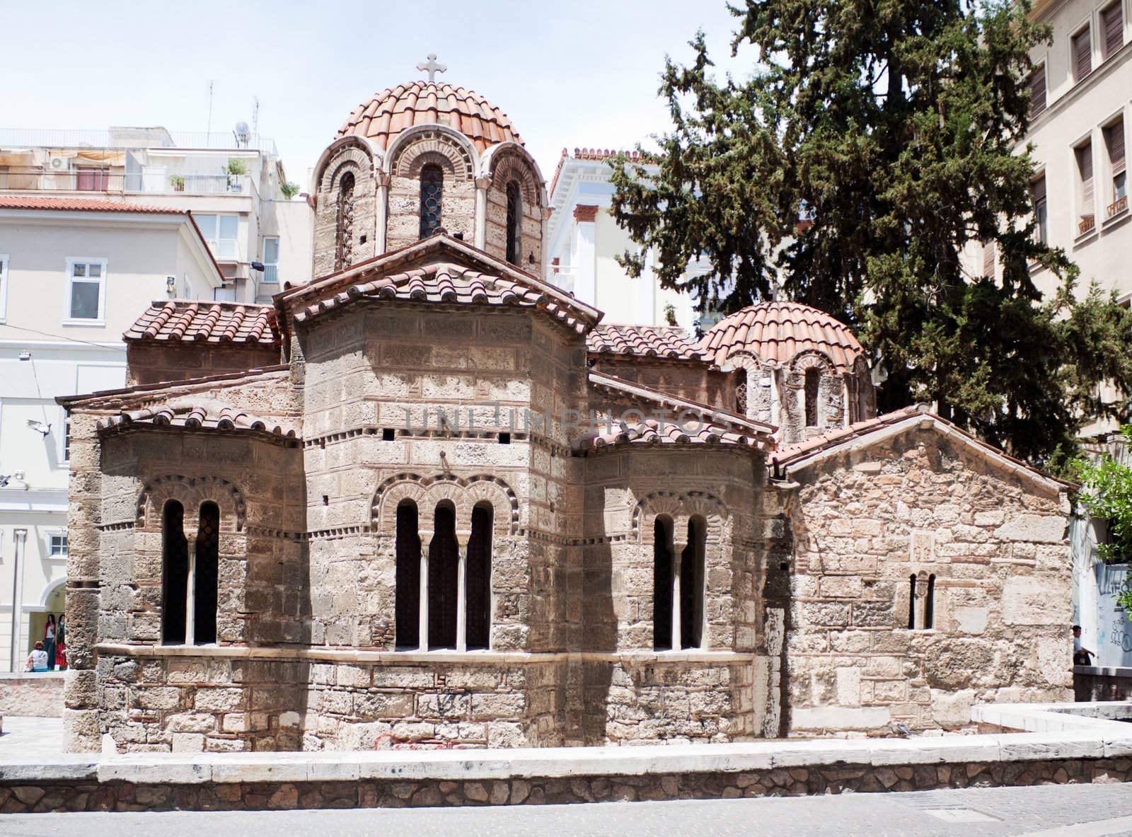 Byzantine Kapnikarea orthodox church in Monastiraki, central Athens, in the corner of Ermou and Kalamiotou, Greece.