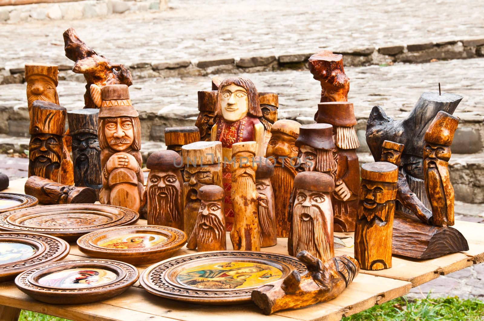 A small wooden sculptures carved by local craftsmen in the Carpathians