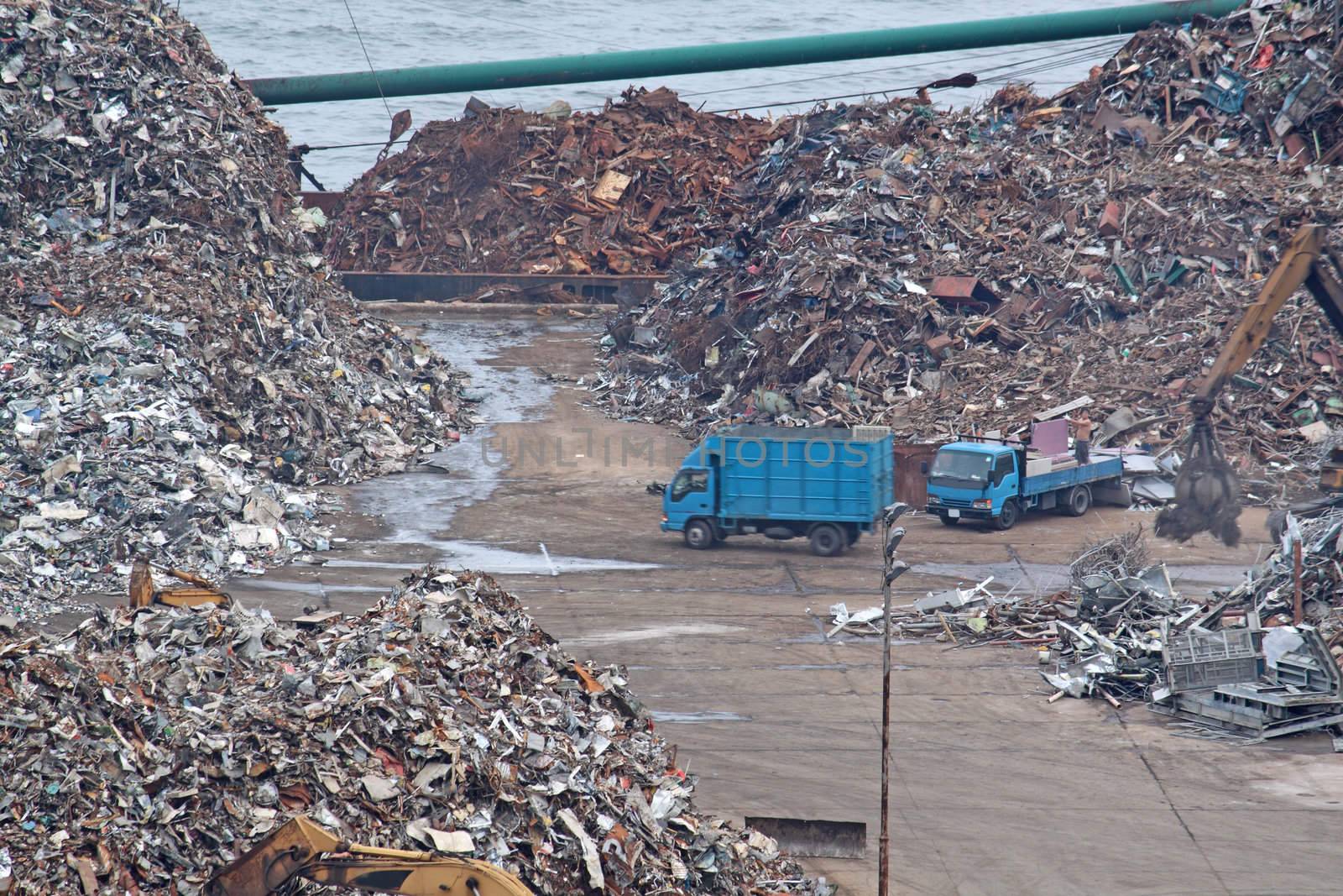 scrap yard recycling at day in hong kong