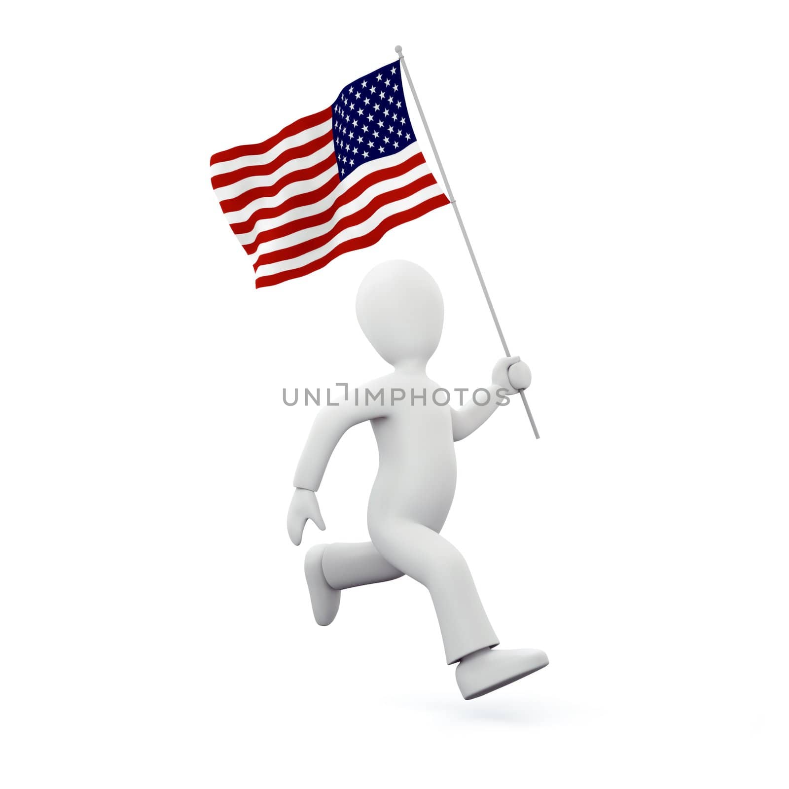 Illustration of a 3d man holding an american flag