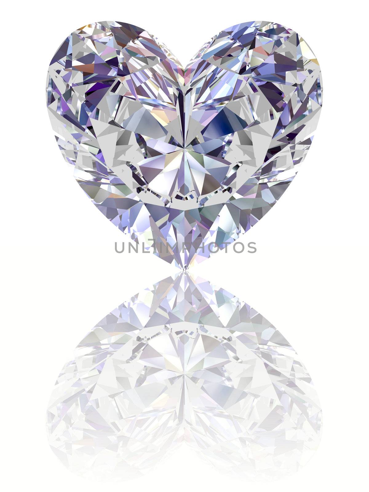 Diamond in shape of heart on glossy white background by oneo