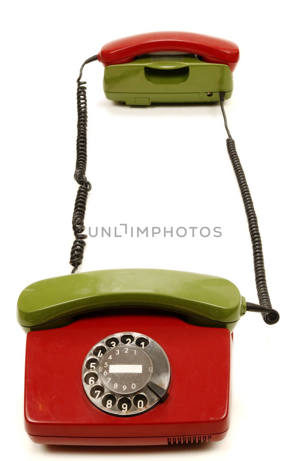 colourful retro phones symbolizing conference/teamwork/network............