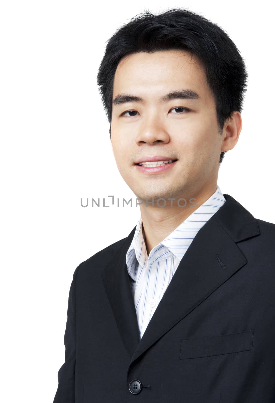 Portrait of young Asian executive in black suit