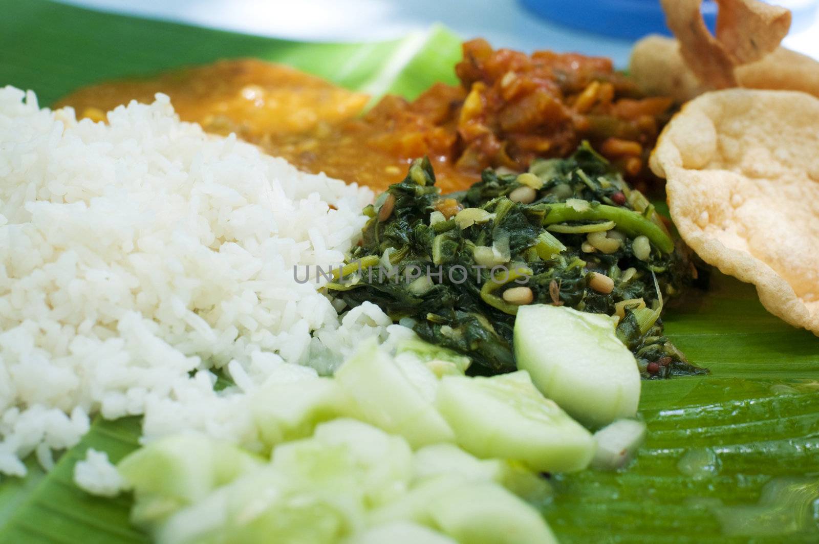 Indian cuisine banana leaf rice