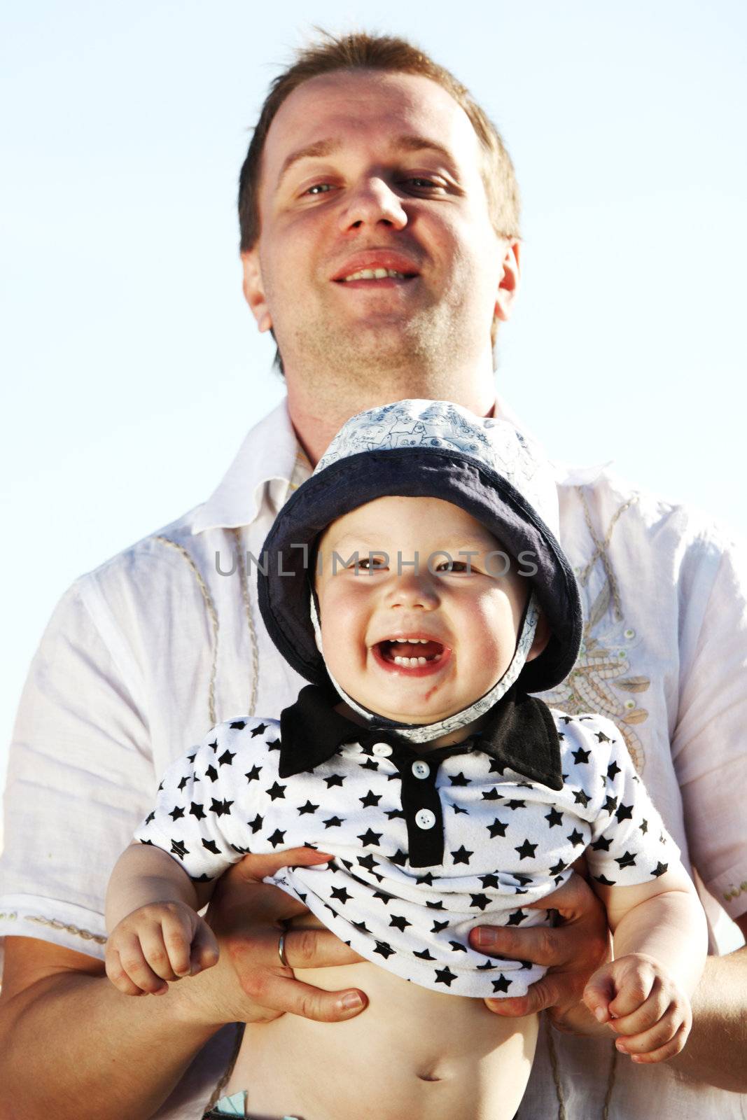 happy family blue sky on background