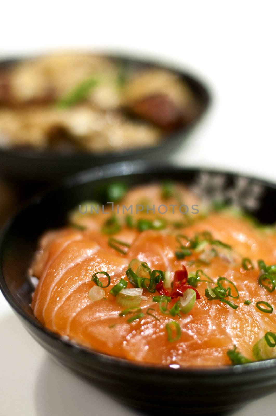 Japanese style raw salmon fish (sashimi) rice
