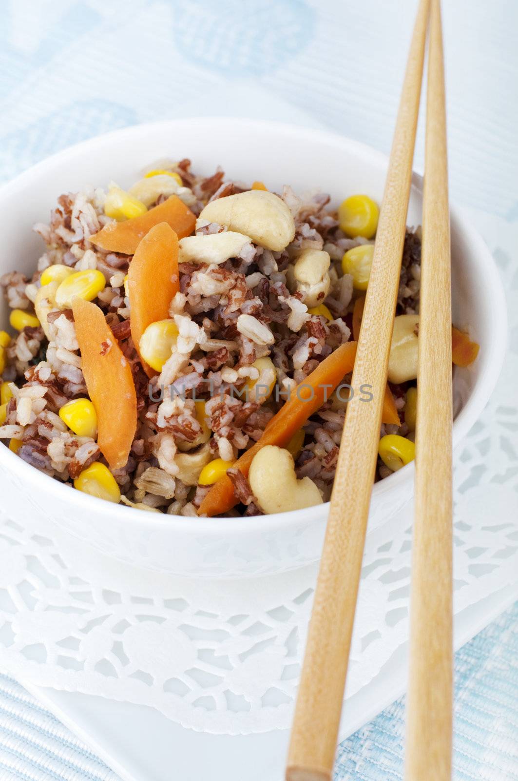 Asian Healthy Fried Rice, served with chopsticks