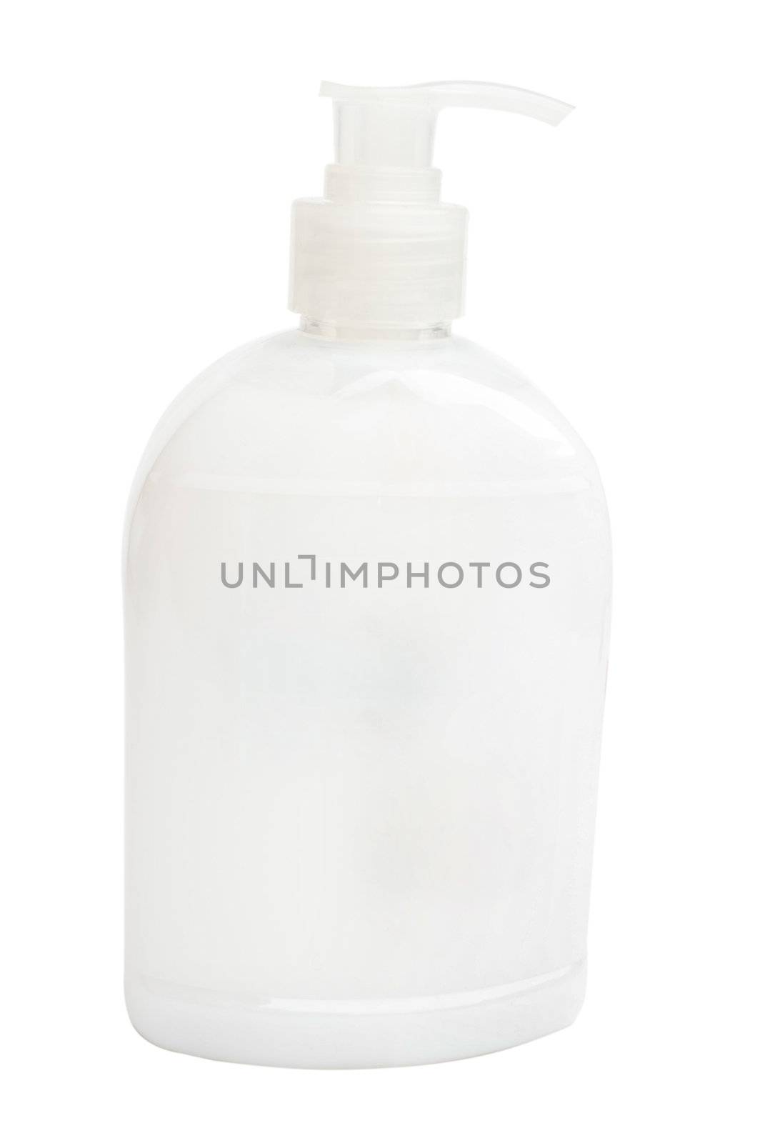 white bottle of liquid soap isolated with clipping path