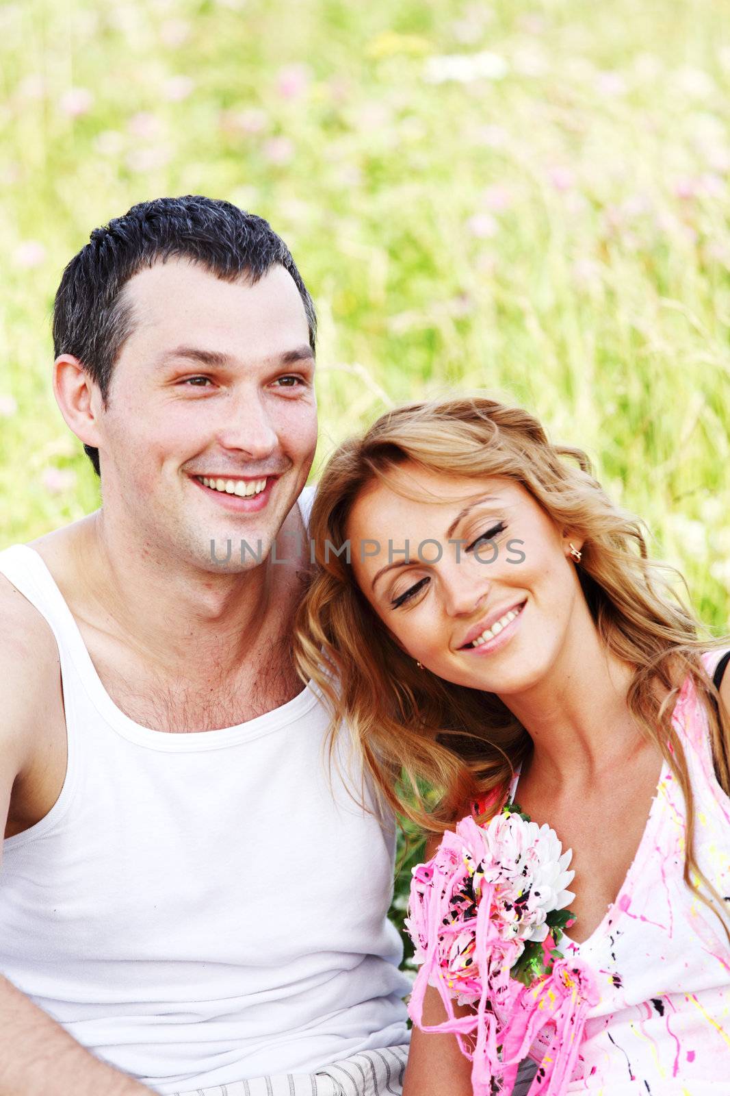 two lovers on grass field