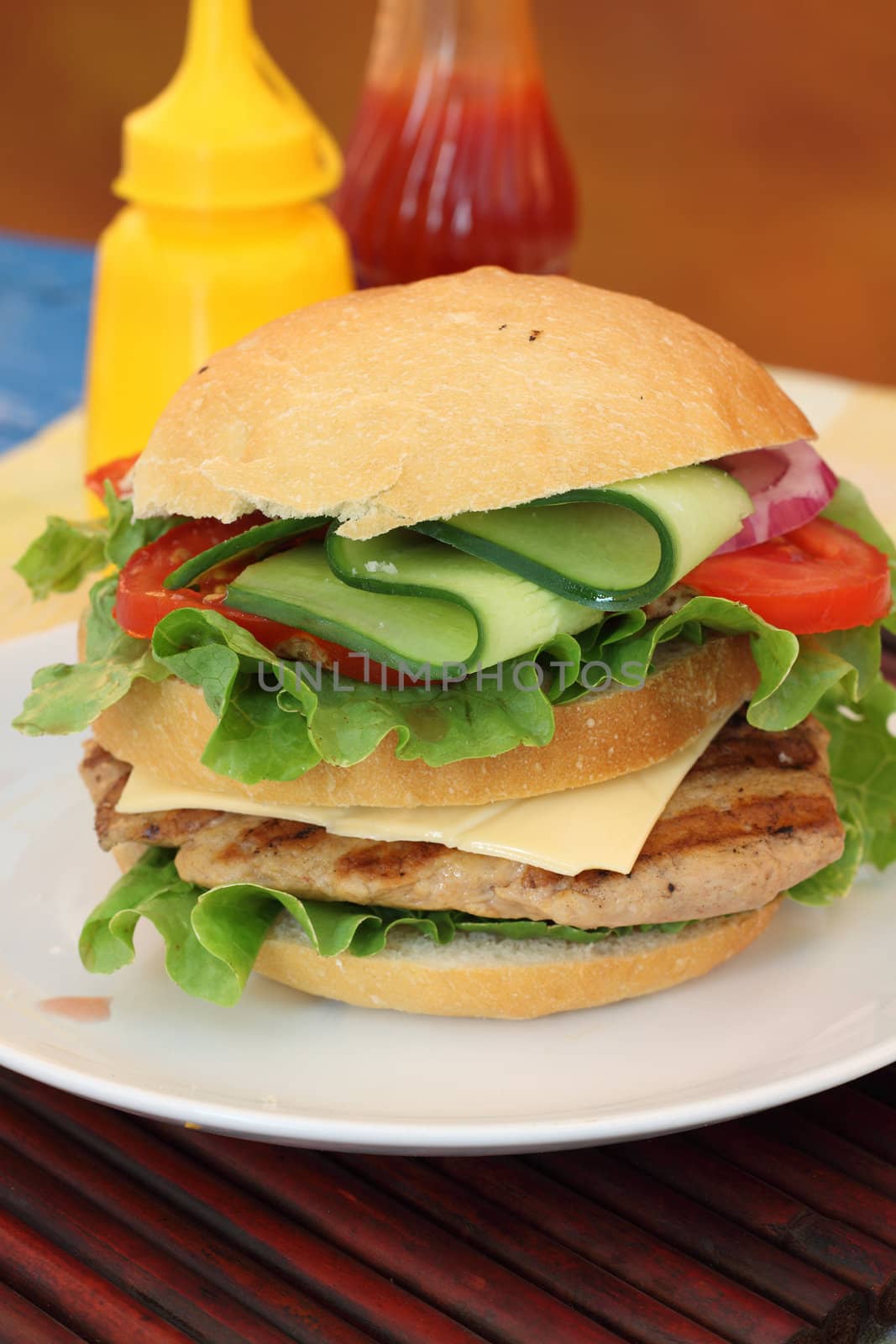 Close up of big tasty burger